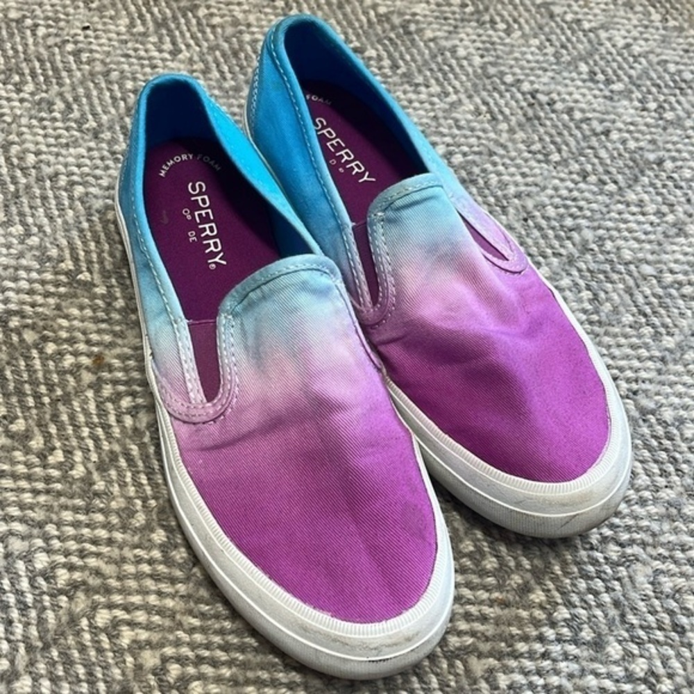 Sperry seaside dip dye slip on purple turquoise ombre‎ memory foam shoes size 6